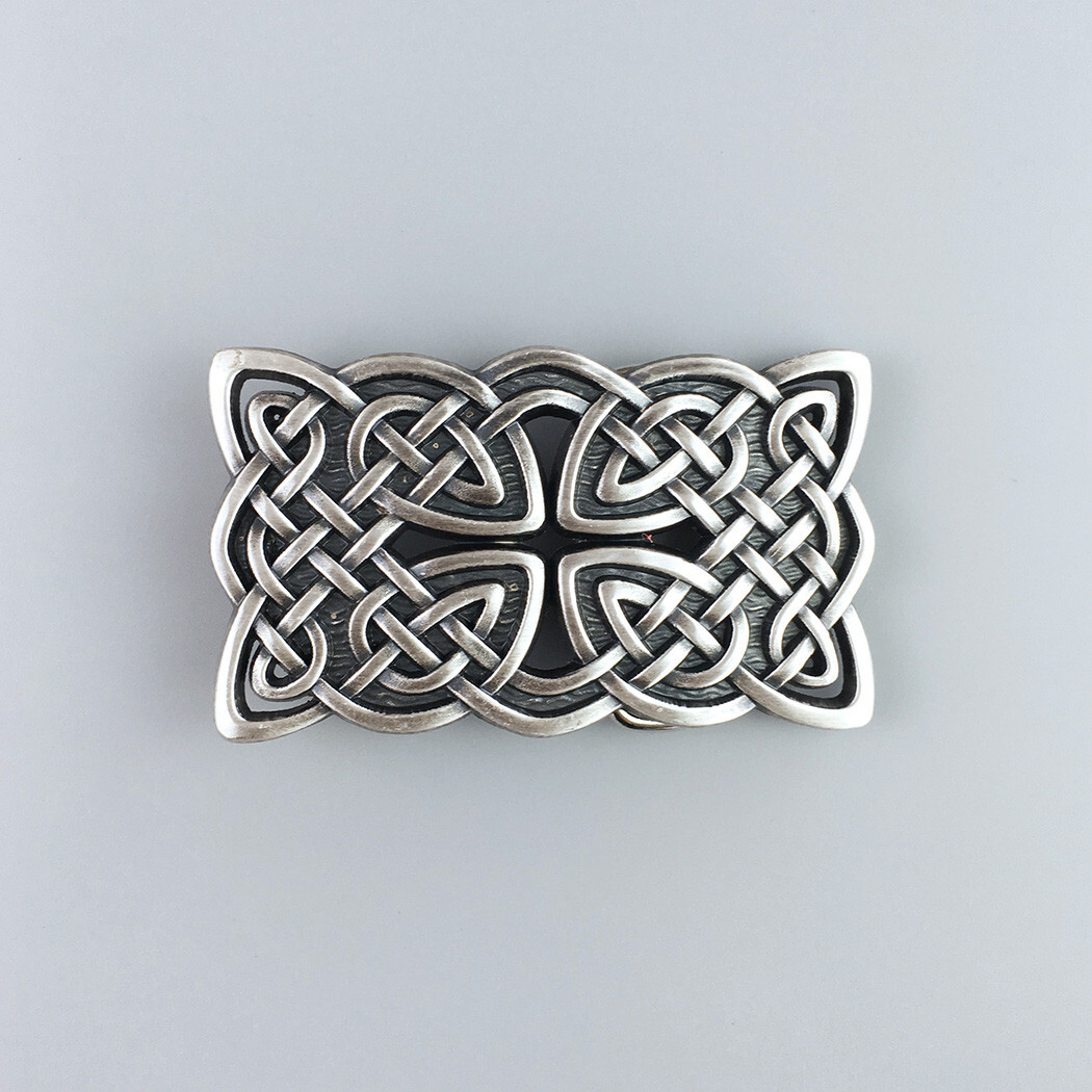 Vintage Silver Plated Rectangle Celtic Braided Cross Knot Belt Buckle
