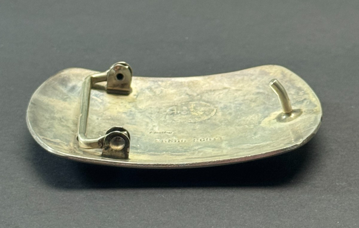 ROSCO SCOTT VINTAGE STERLING SILVER OVERLAY DEER BELT BUCKLE