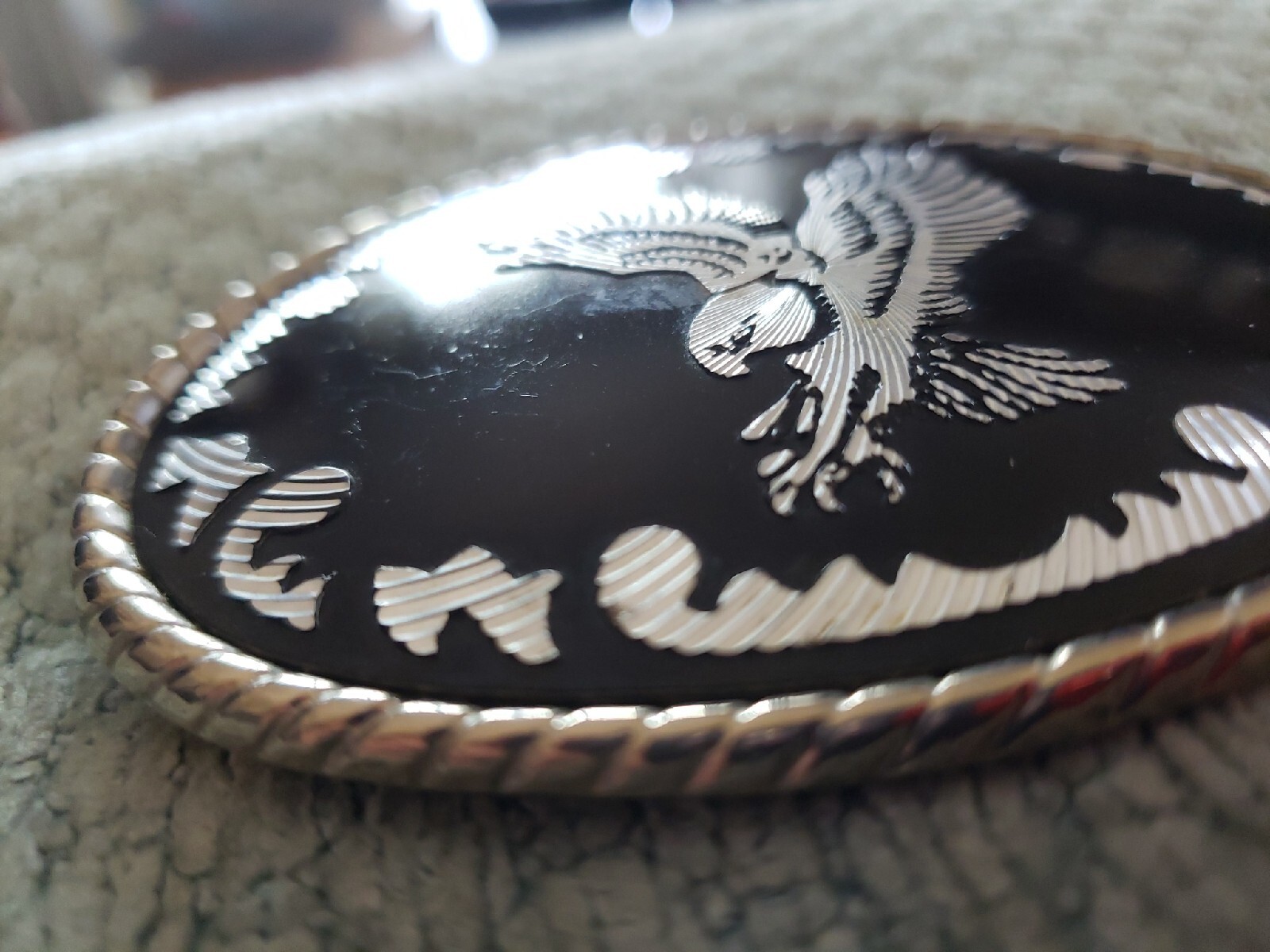Vintage belt buckle black silvertone eagle W u.s.a.