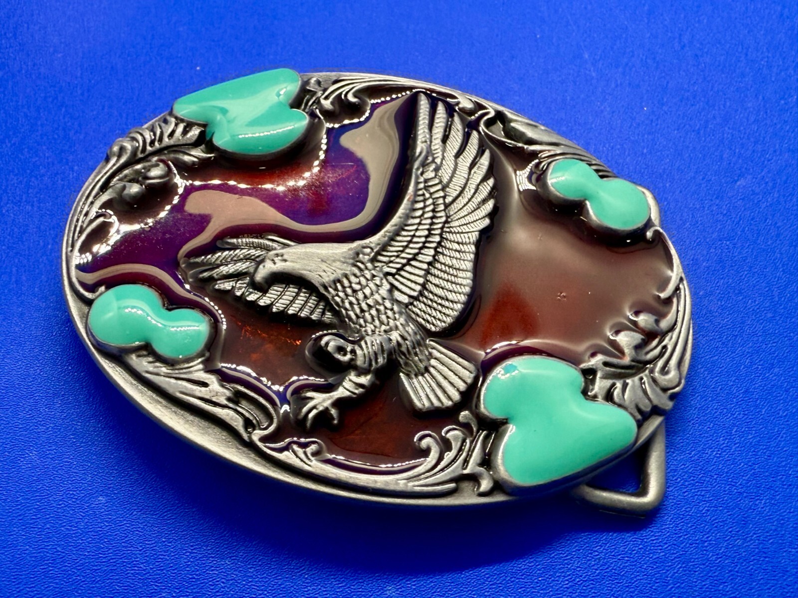Flying Hunting Eagle Turquoise & Red Color Southwestern Style Belt Buckle