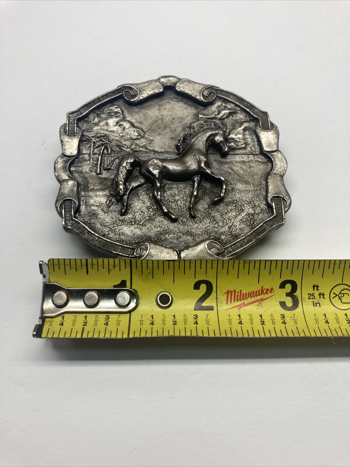 Vintage 1976 Bergamot Horse Belt Buckle. Horse Prancing .Stamped I-144