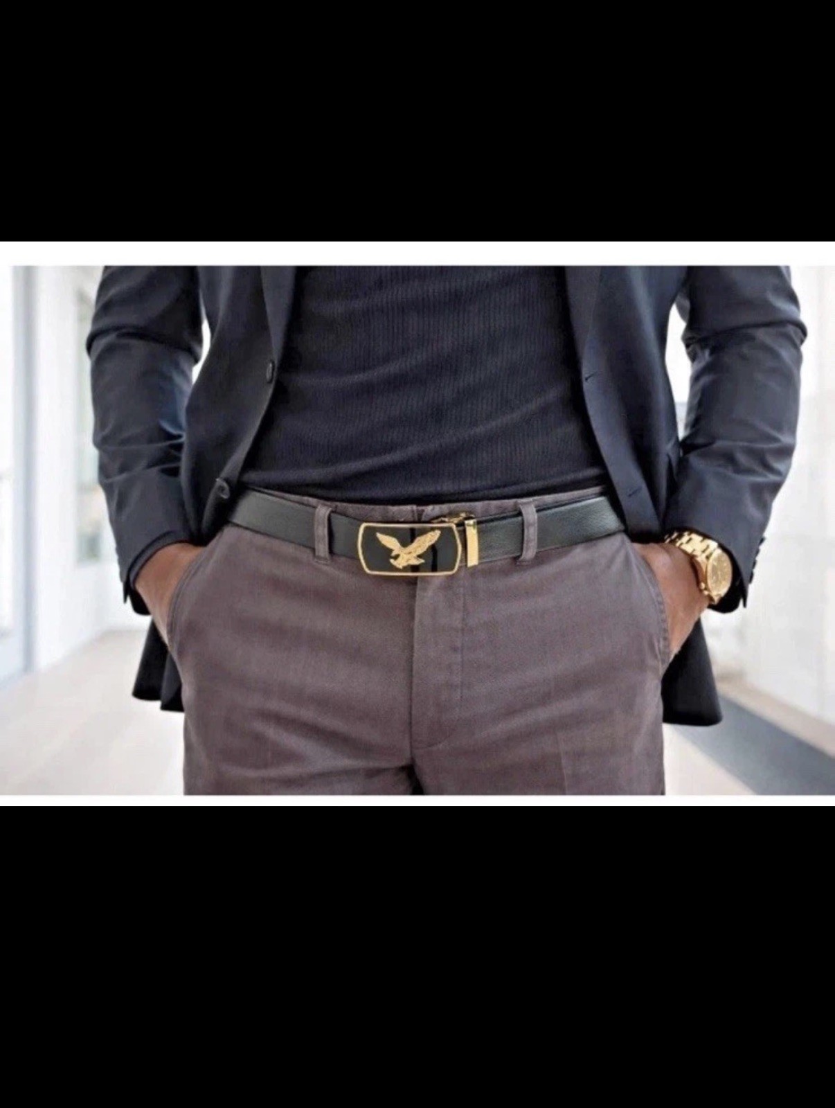 Men Eagle Decor Automatic Buckle Belt