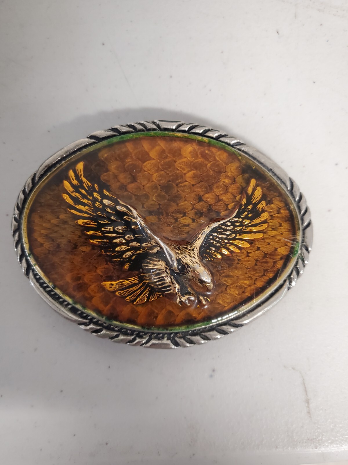 VINTAGE GOLDEN EAGLE OVAL BELT BUCKLE MADE IN USA DIAMONDBACK RATTLER