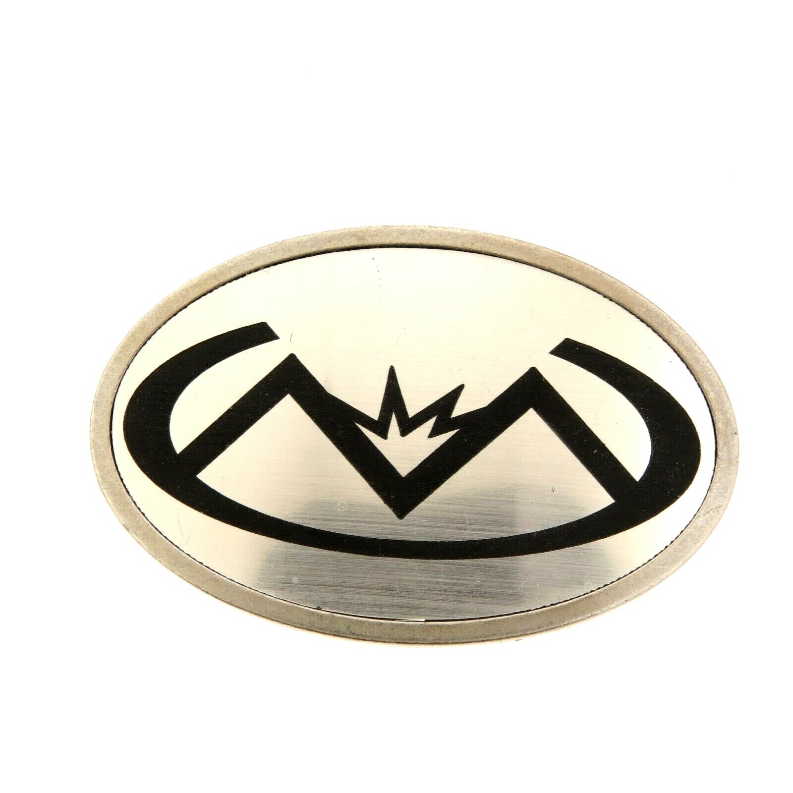 M Logo Oval Large Silver Belt Buckle 2.75×4&Prime;
