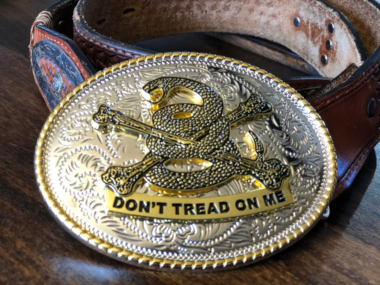 Large Oval Don&rsquo;t Tread On Me Belt Buckle w/3D Snake FREE SHIPPING!!!
