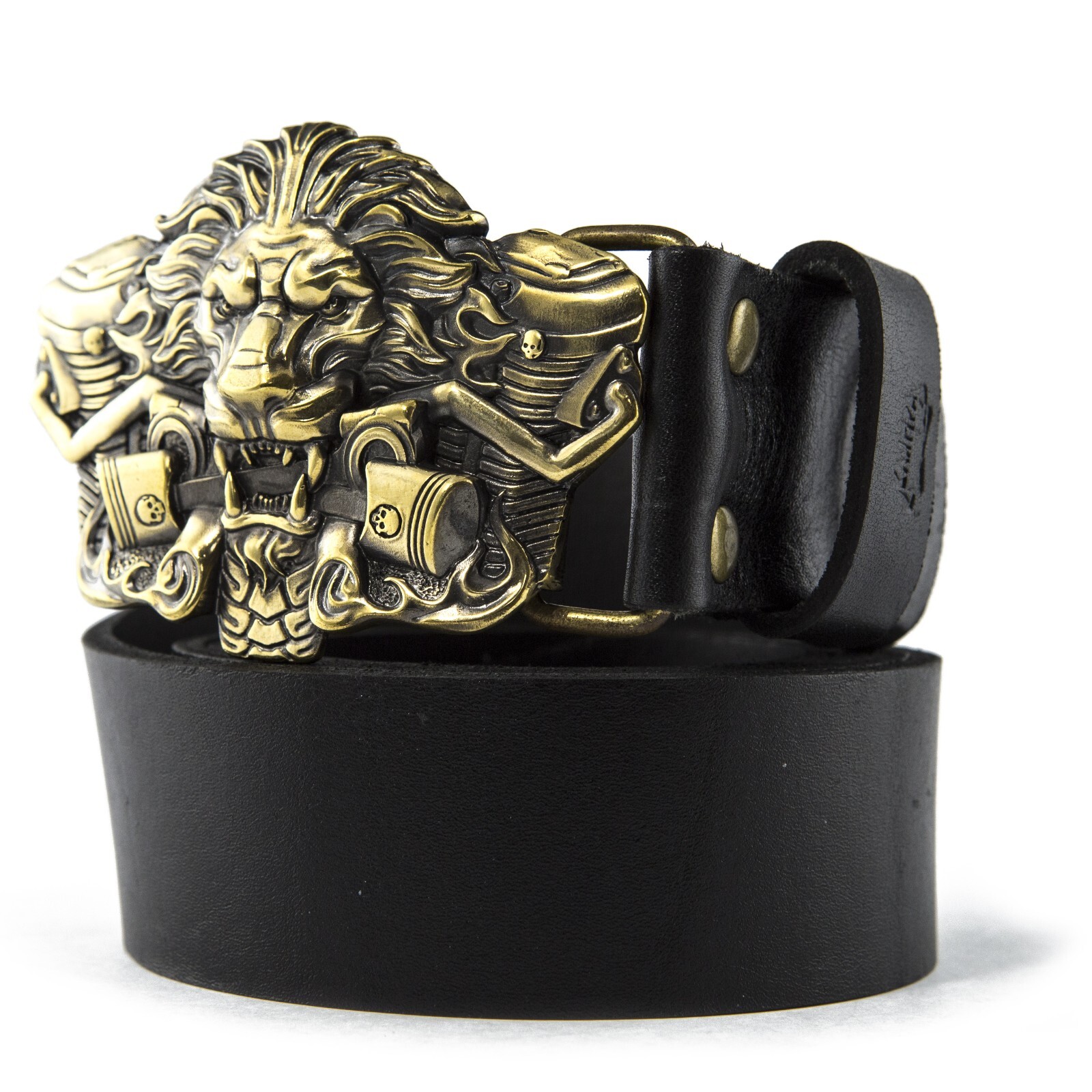 Biker belt buckle BURNING LION, Handmade biker animal lion style