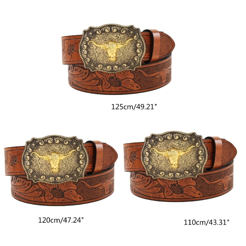 Longhorn Bull Belt Buckle Belt Vintage Western Belt Cowboy Belts For Men Western
