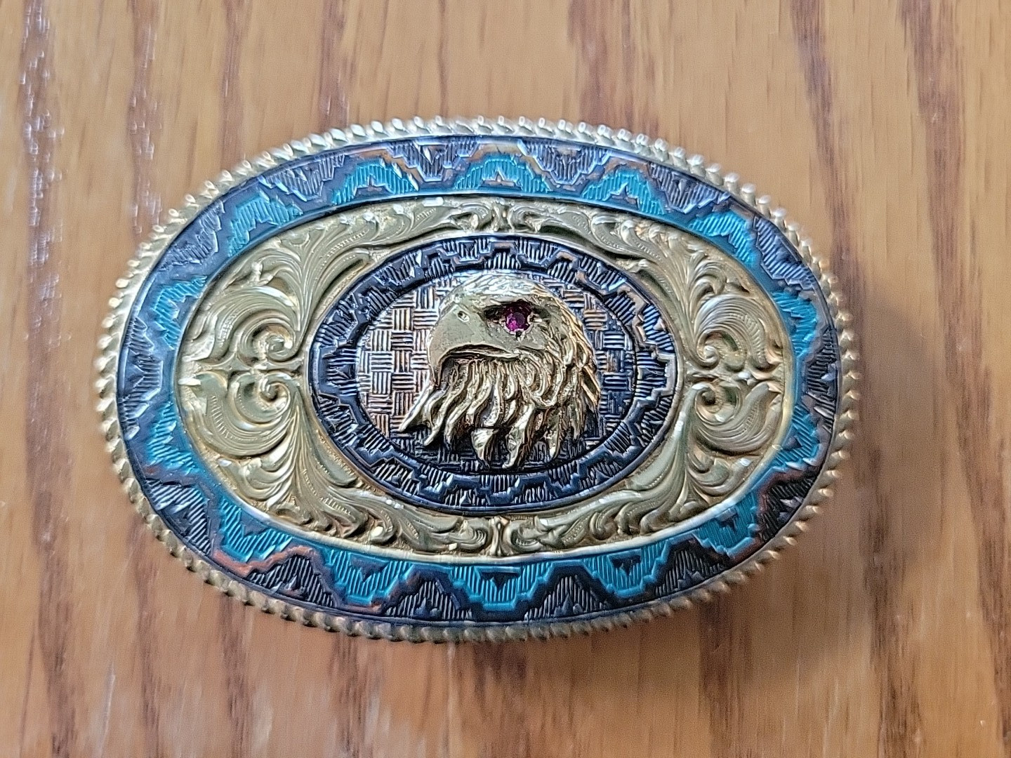 Vintage Eagle Belt Buckle Crumrine Mfg Heavy Silver Plate Over Bronze Made USA