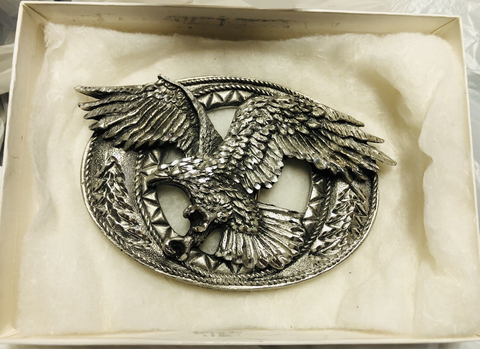 Flying Eagle Belt Buckle EJC 1995 Pewter Diamond Cut Detailed Never Used