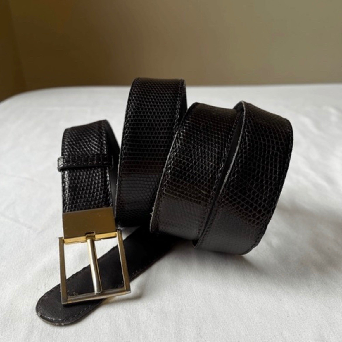Vintage Barneys New York Lizard Skin Belt Gold Buckle Italy Mens Size L