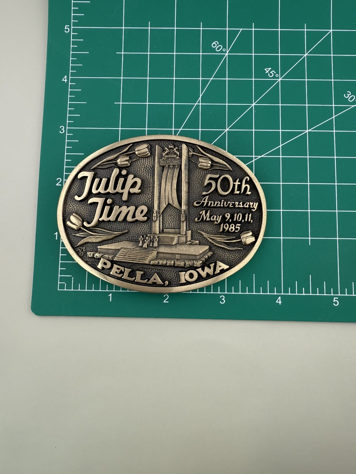 Tulip Time 1985 Iowa 50th Anniversary Solid Brass Belt Buckle Limited Edition