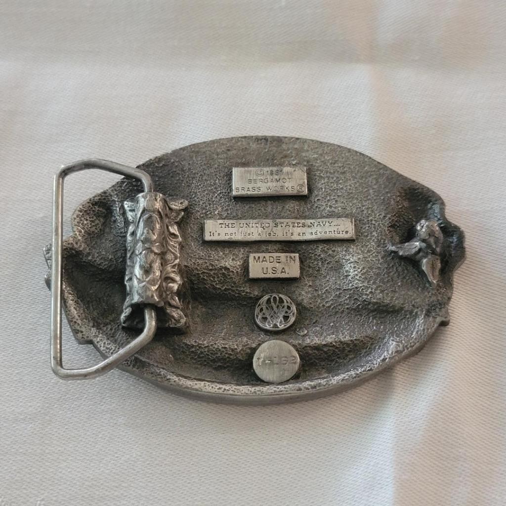 Vintage Pewter U.S. Navy Ship Bergamot Brass Works I-132 Belt Buckle