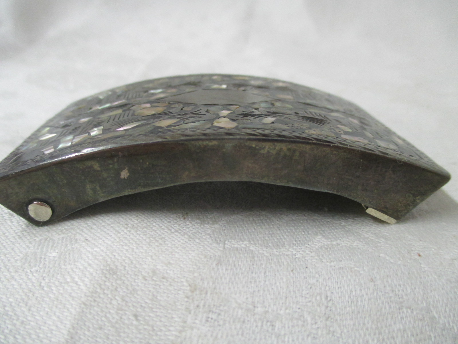 Vintage Guad Mexico Sterling 925 Belt Buckle Mother of Pearl mosaic Signed AOR