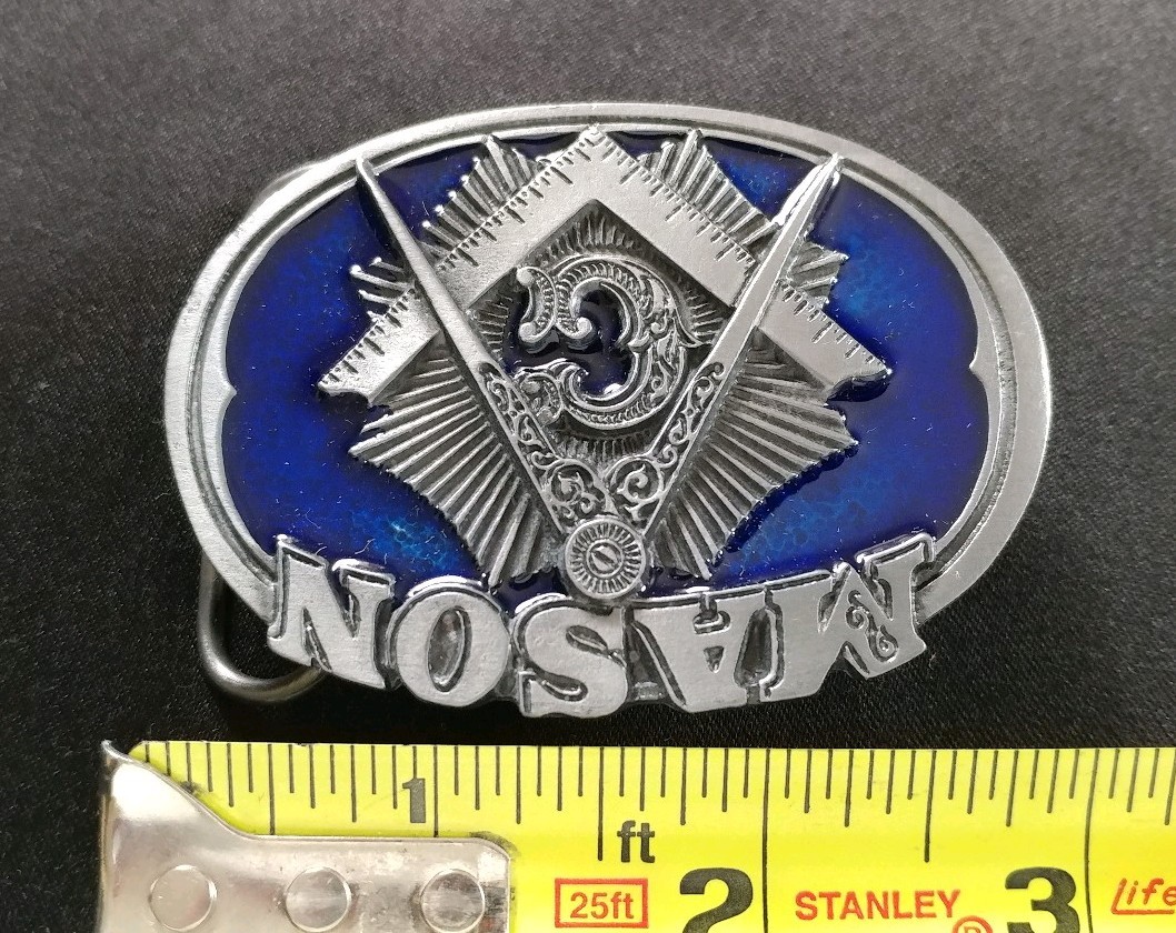 MASON MASONIC SQUARE COMPASS BLUE LODGE G BELT BUCKLE MADE IN USA C&J INC 1985