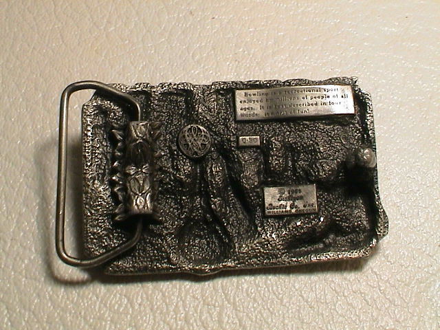 BOWLING SHOWING PINS BAG BALL SHOES MENS PREOWNED METAL SISKIYOU BELT BUCKLE