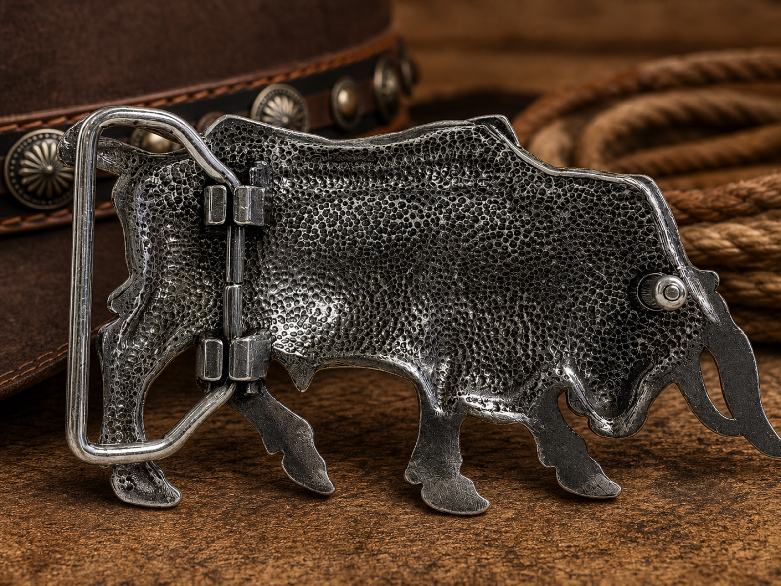 Western Bull Cowboy Belt Buckle Antique Silver Gold Tone Rodeo Fits 1-1/2&Prime; Belt