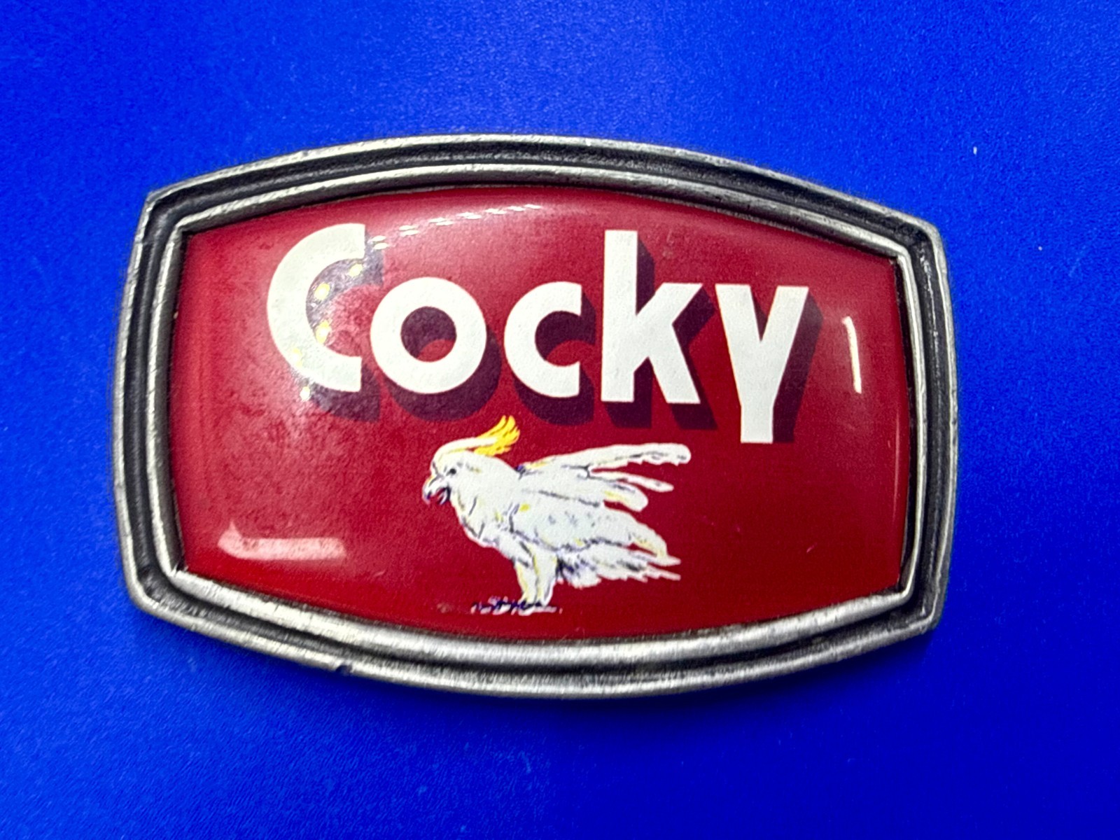 Y2K Men Cocky red belt buckle tv show bone classic hardware vintage retro whimsy