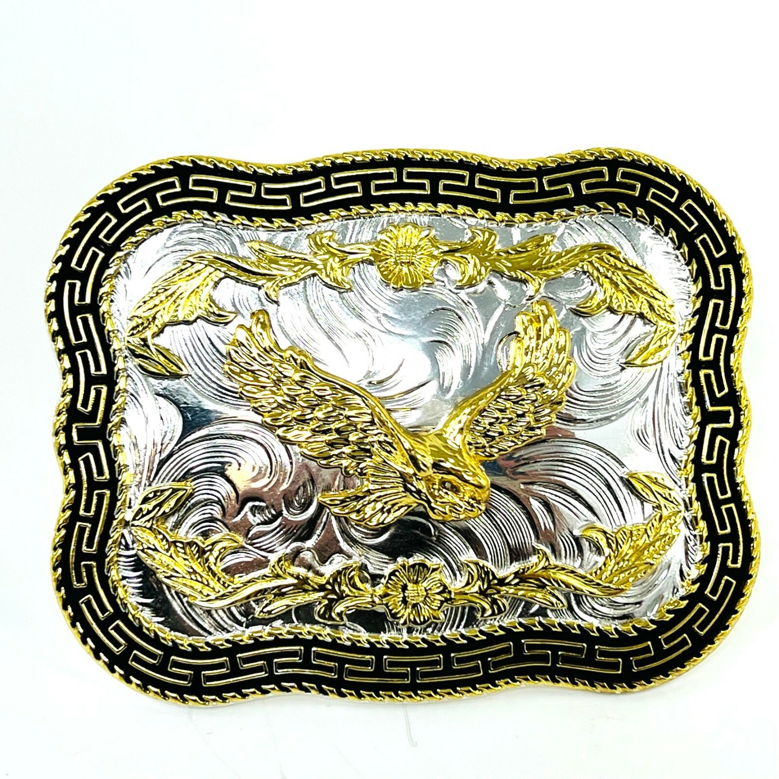 flying american eagle belt buckle pewter in silver black and gold 4×3 inches