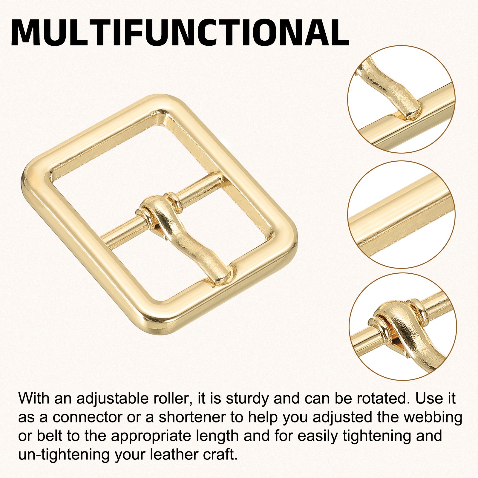 8Pcs 0.75&Prime; Single Prong Belt Buckle Square Center Bar Buckles Light Gold