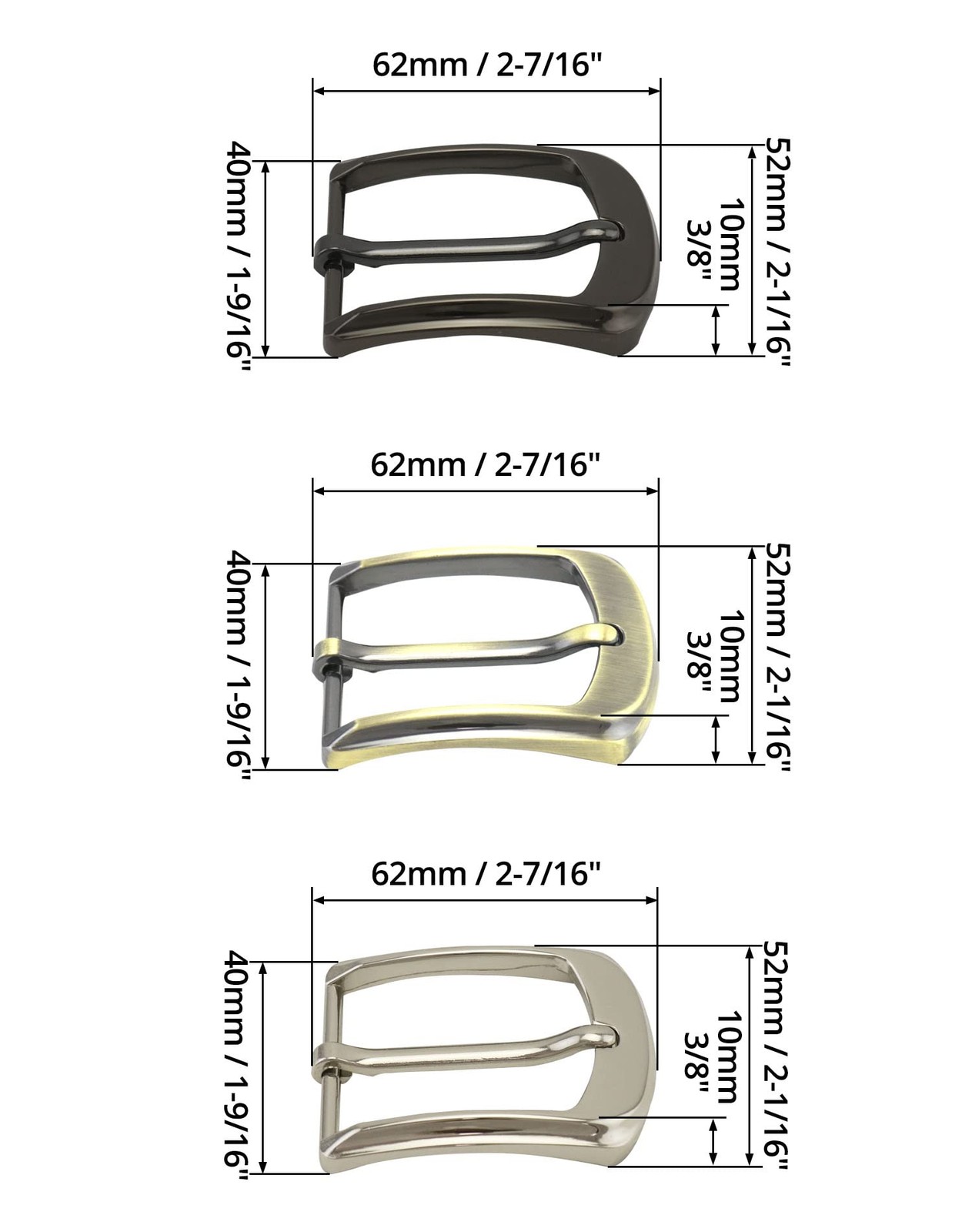 QWORK Classic Belt Buckles Set, 38-40 mm (1.5&Prime; – 1.6&Prime;), Silver, Bronze, Gray