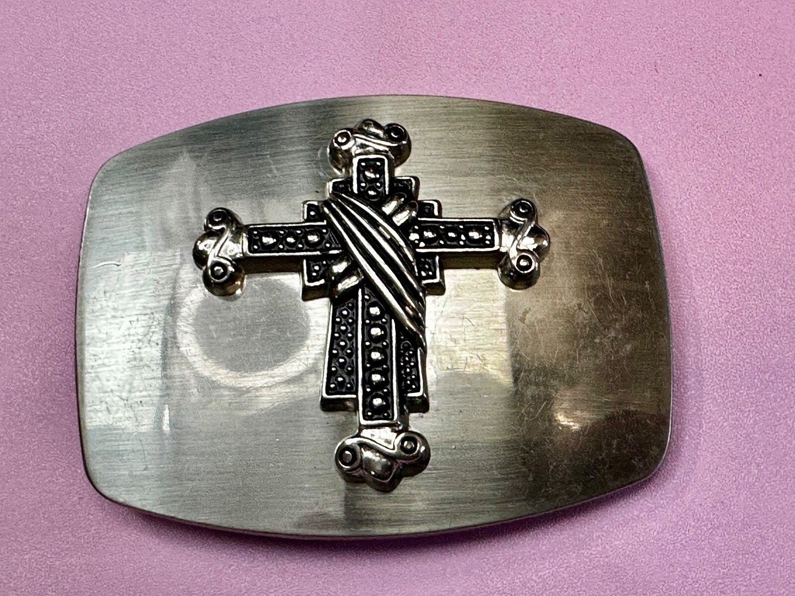 Gothic Medieval Style Ornate Cross Raised On Silver Color Belt Buckle