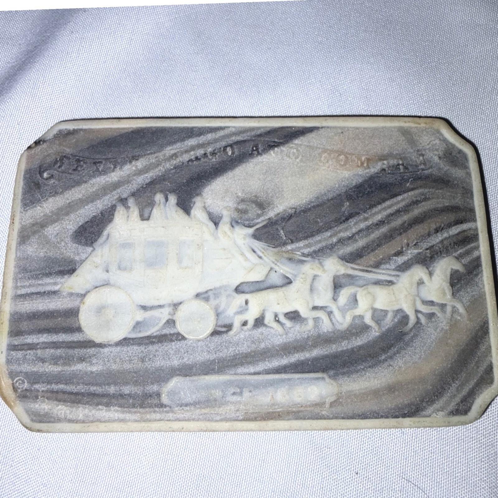 Belt Buckle Vintage Stagecoach Marbled Grey White OS