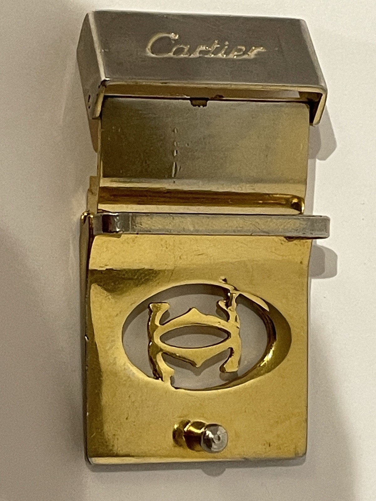 Vintage Cartier Double C Reversible Leather Belt Gold Silver Tone Buckle Black