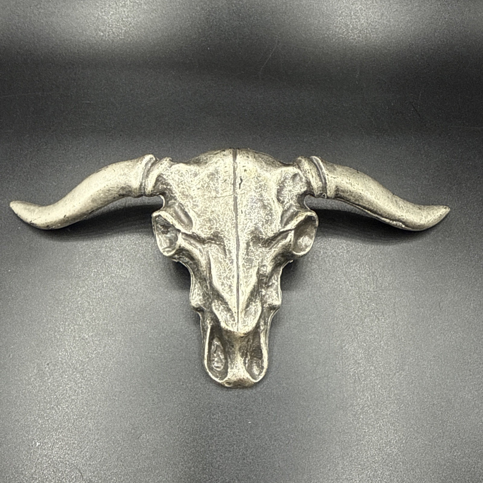 Texas Longhorn Steer Cow Skull Vintage Western Belt Buckle 6” Made In ITALY