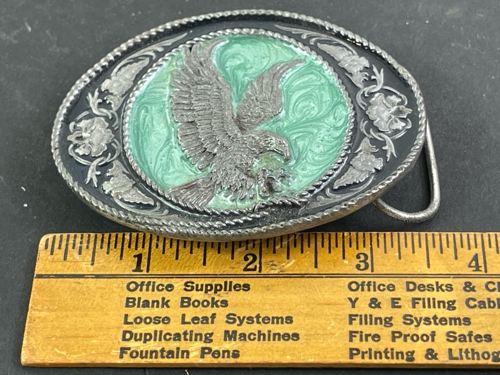 Siskiyou 1991 Metal Belt Buckle Eagle On Turquoise Buckle USA
