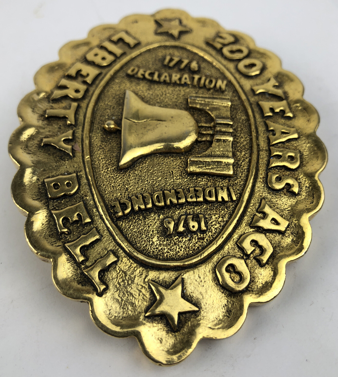 Liberty Bell 200 Years Ago Men’s Belt Buckle Beautiful Gold Finish 3.75&Prime; x 2.5&Prime;