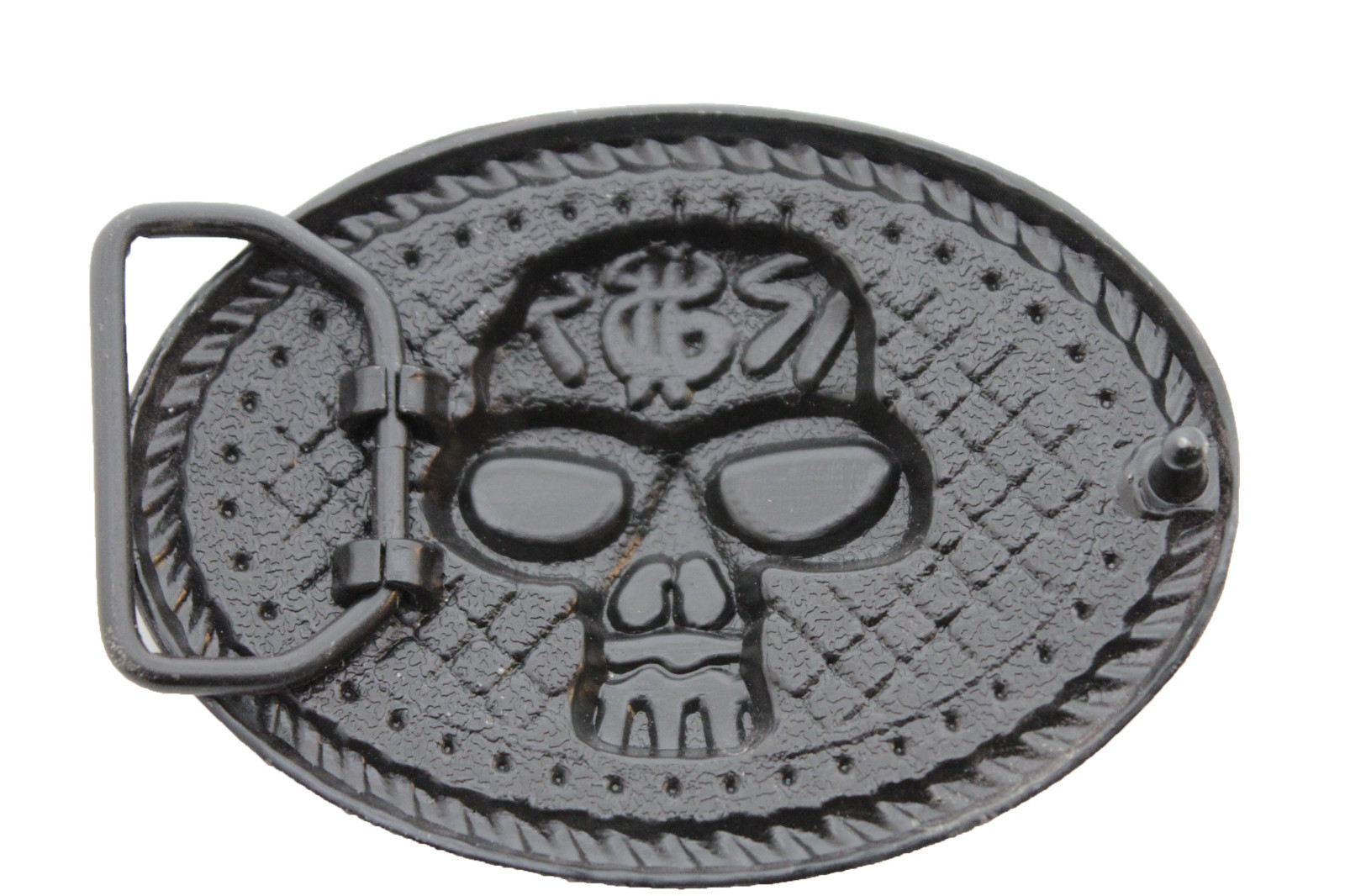Men / Women Fashion Belt Buckle Silver Metal Skull Skeleton Oval Big Size Gothic