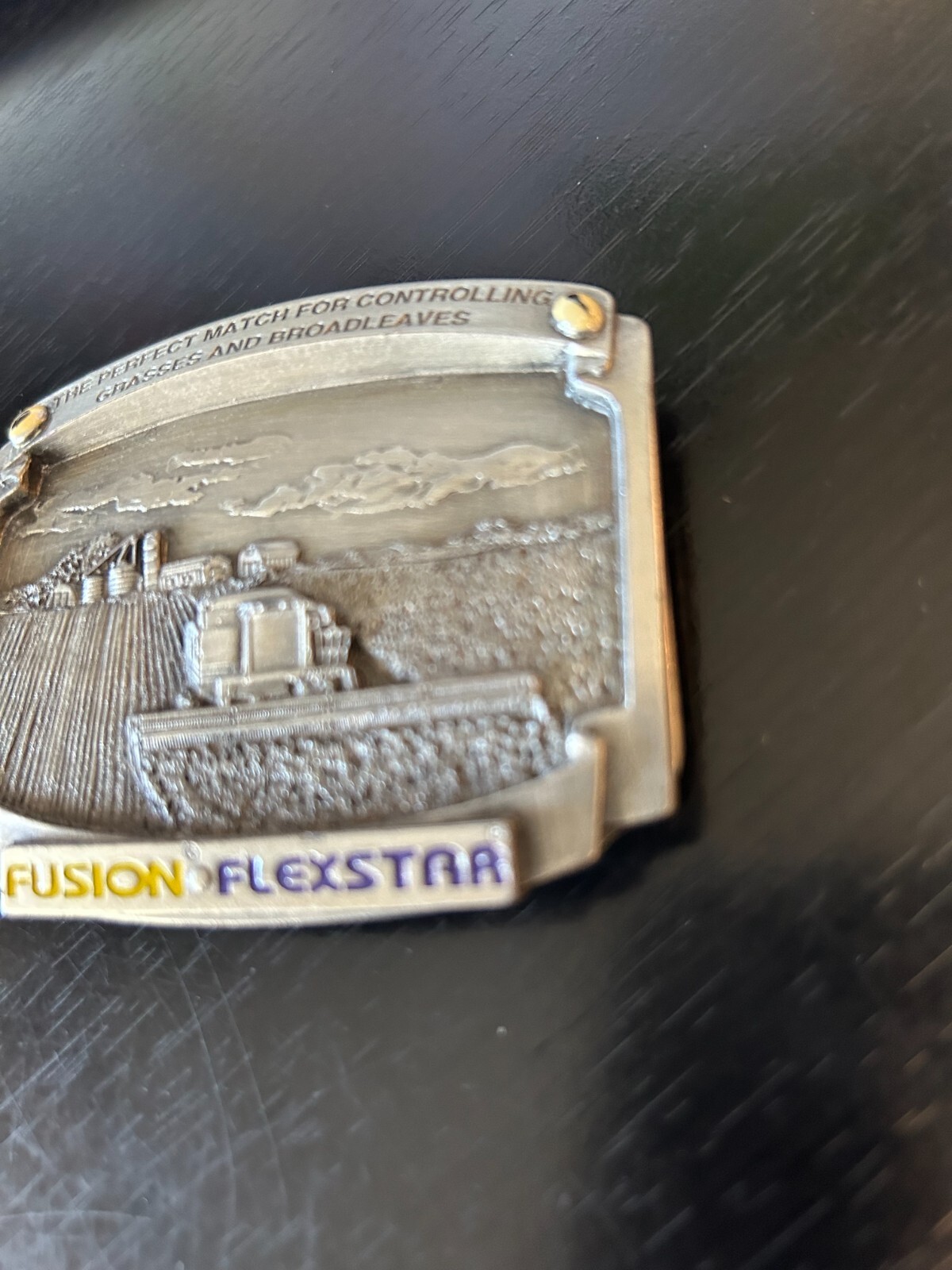 Vintage Collectible Fusion Flexstar Farm Glasses Silver Tone Metal Belt Buckle