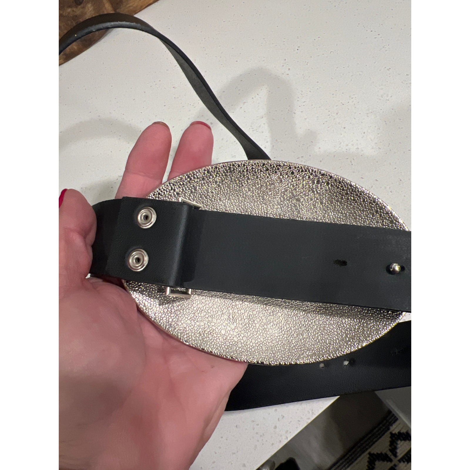 Large 6×4” American Pride belt buckle with black leather belt Eagle flag