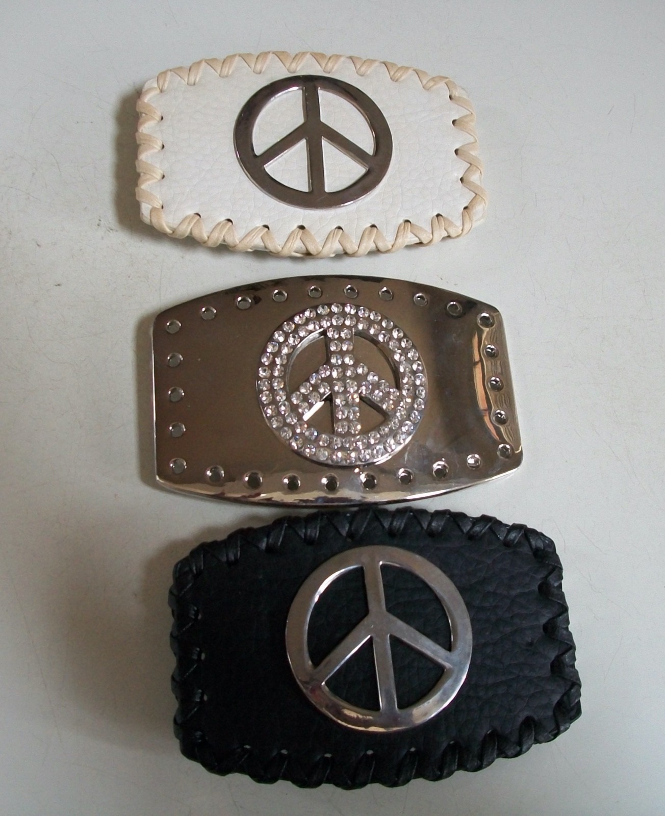 Men&rsquo;s Fashion Silver Finish Peace Sign Hip Hop Buckle No Belt