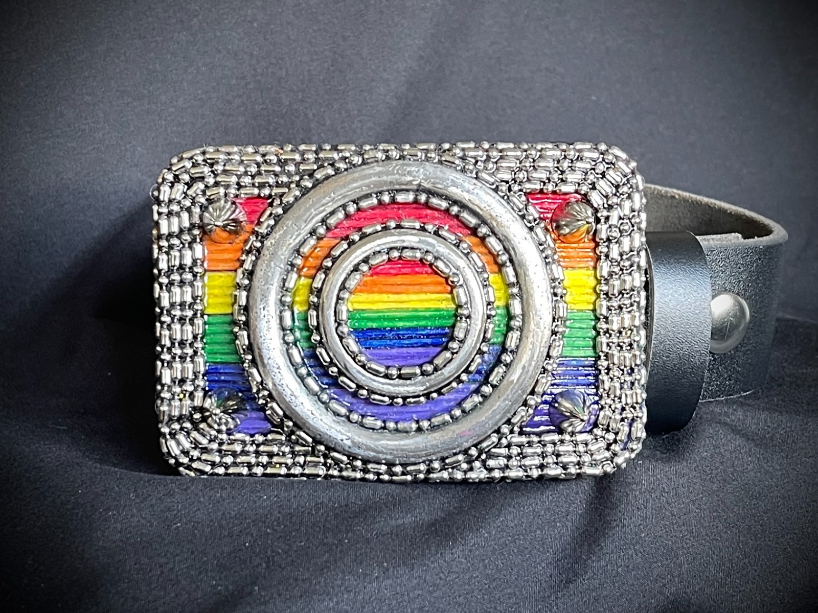 “Armor of Color” Pride Belt Buckle OOAK Rainbow Wood Inlay – Darren McNeese