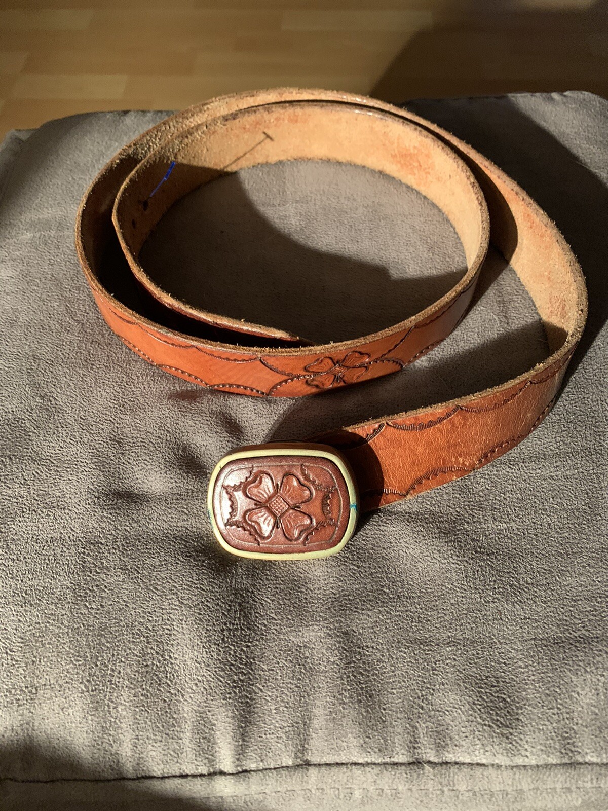 Shambu Belt And Buckle. Flower design, light brown and very unique