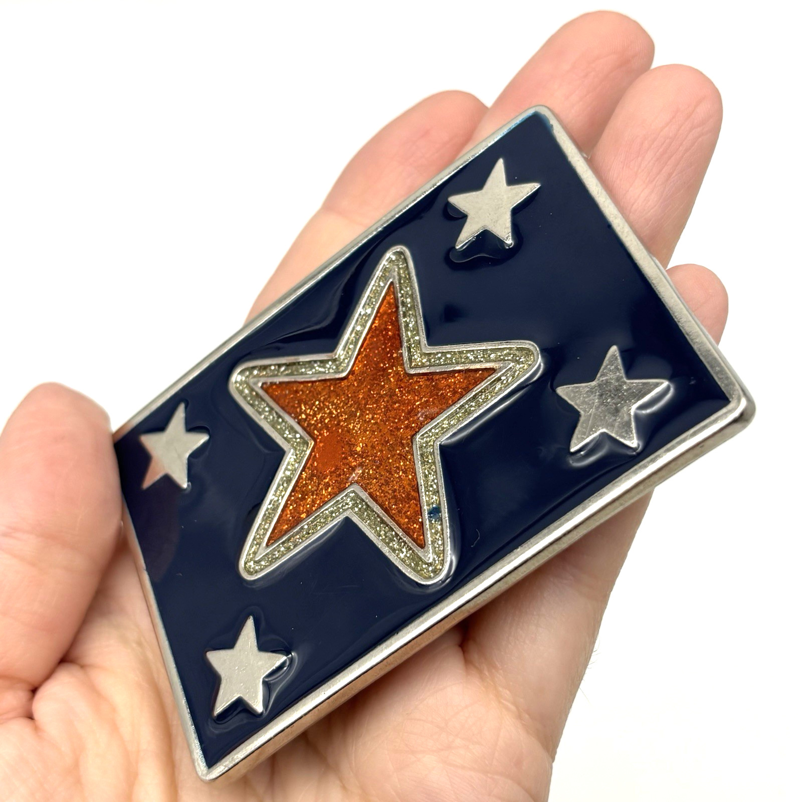Vintage 90s Y2K Red Blue Glitter Star Stainless Steel Belt Buckle Fits – 1.5&Prime;