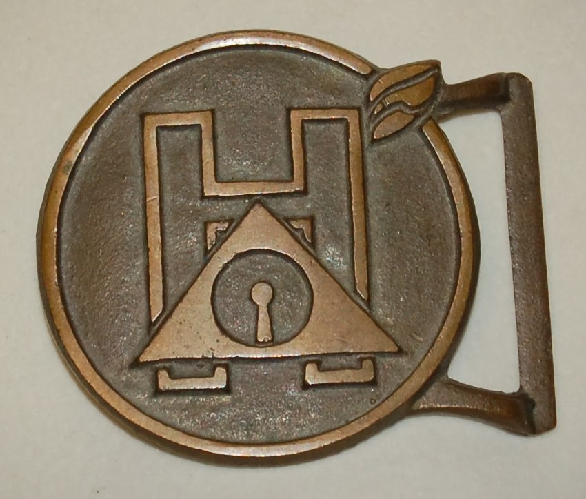 VINTAGE Mystery Belt Buckle Brass Masonic? Made in USA
