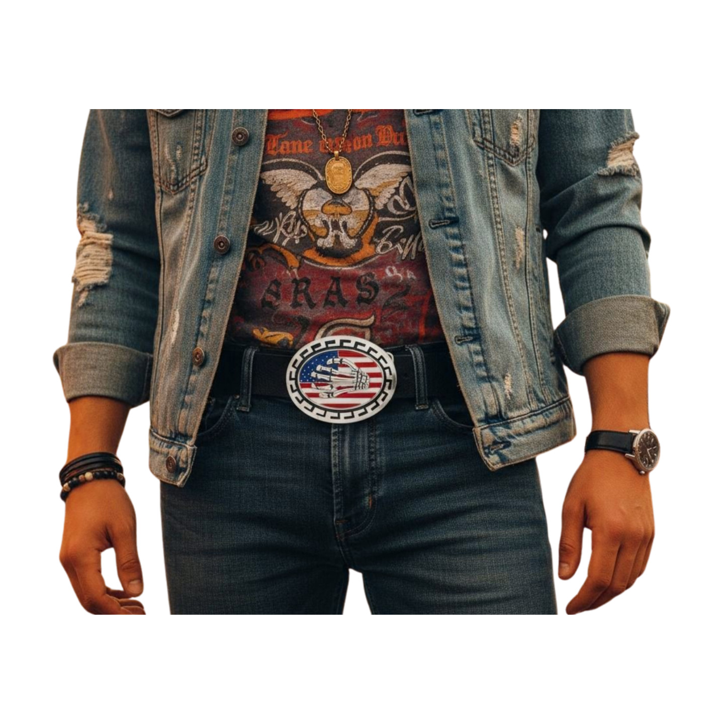 Men Women Silver Metal Belt Buckle Skull Skeleton Fingers Bones Hand USA Flag