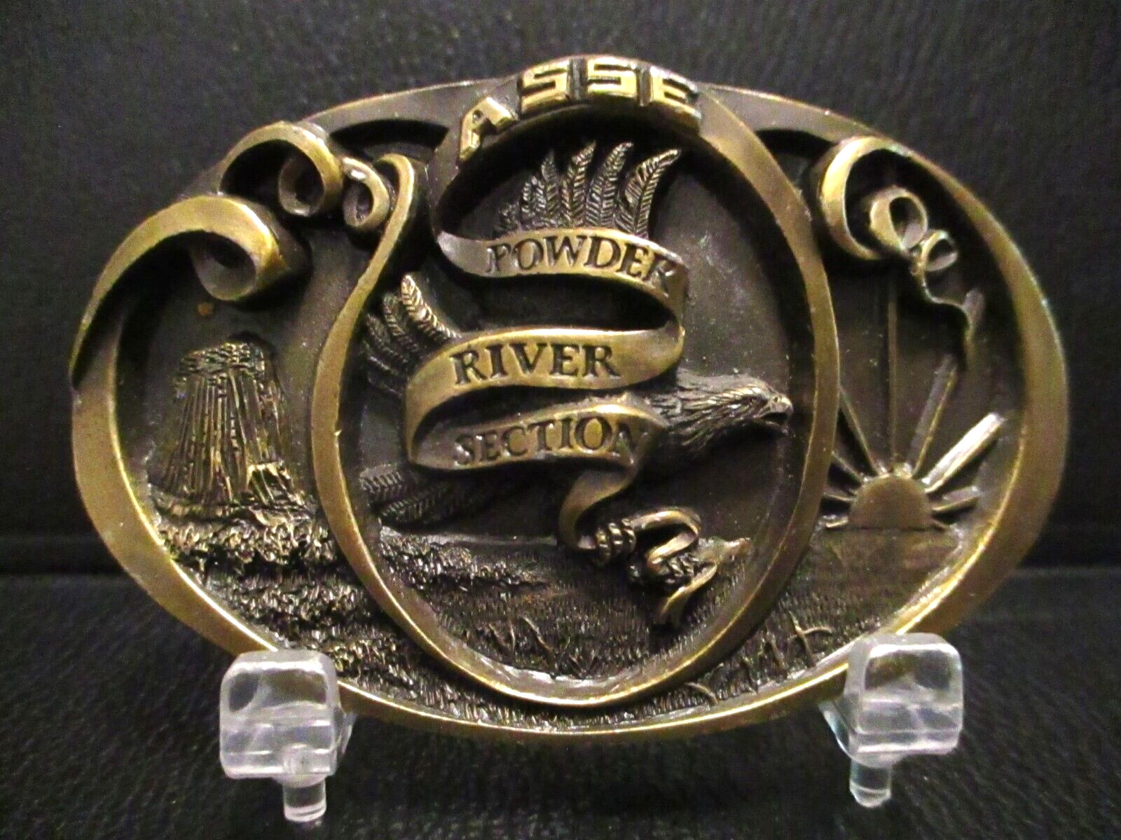 Vintage ASSE Powder River Section Wyoming Montana Brass Belt Buckle Eagle Wheat