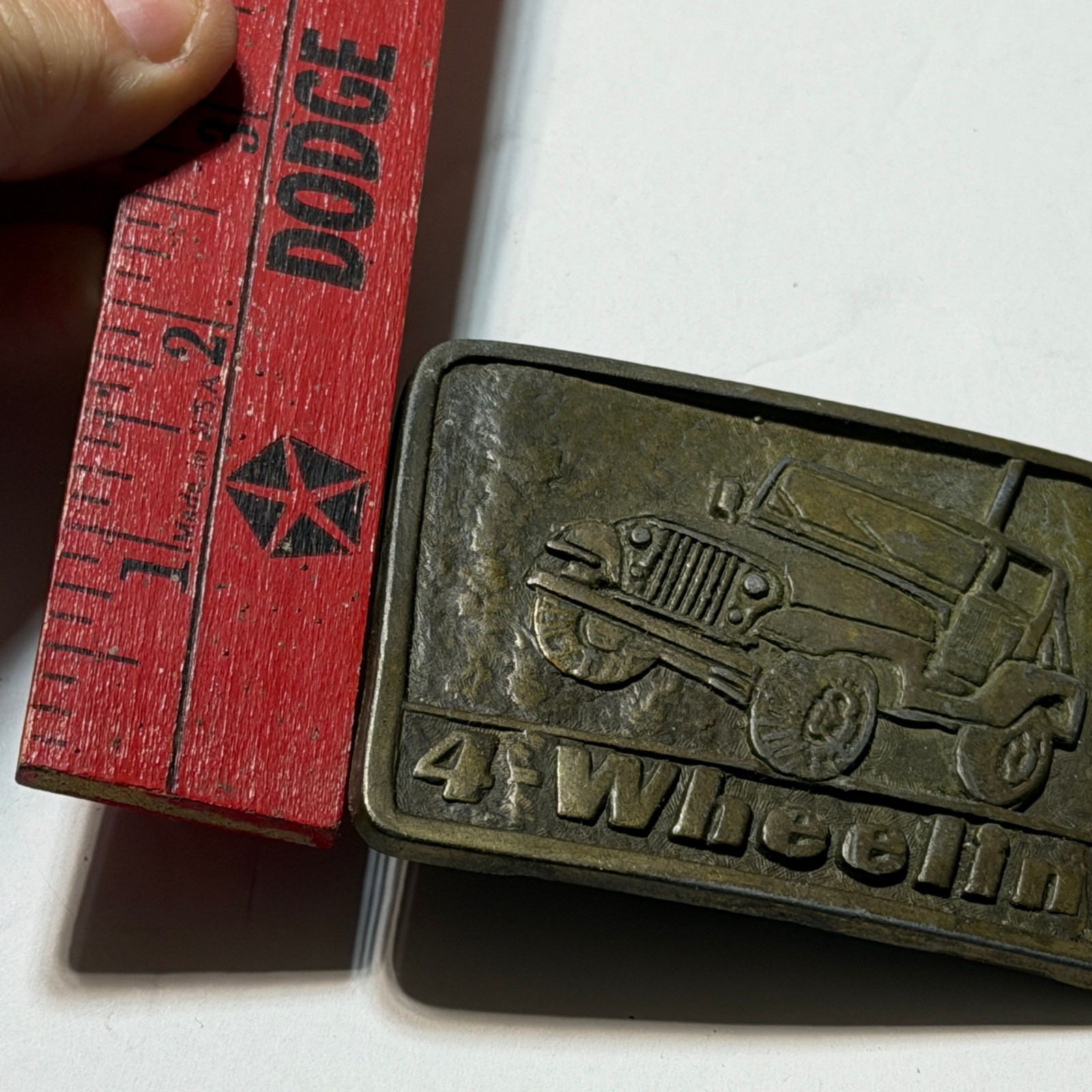 Vintage 1980s 4 Wheeling Jeep Belt Buckle Cast Metal Off Road Trail Riding Gear