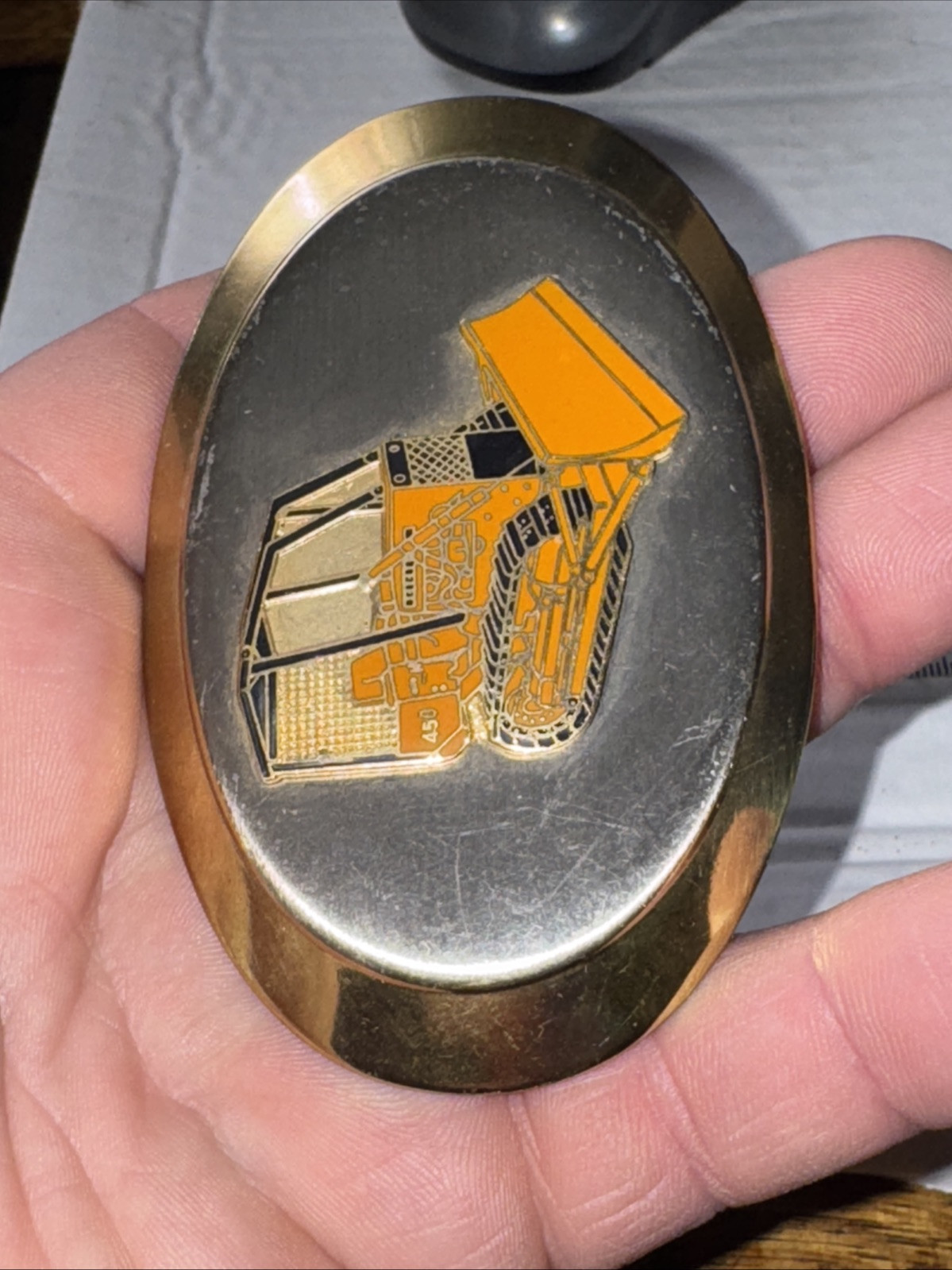 Vintage 450 BullDozer Tracks Construction Tractor New Old Stock Belt Buckle Gold