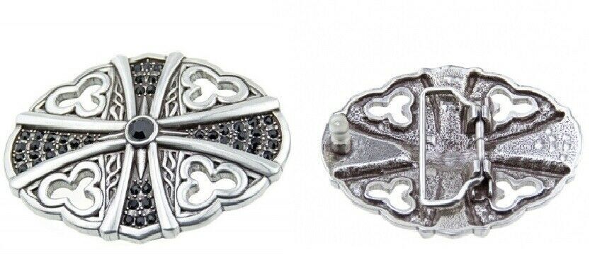 Jet Black Crystal Floral Belt Buckle Silver Interchangeable Clasp GS100327