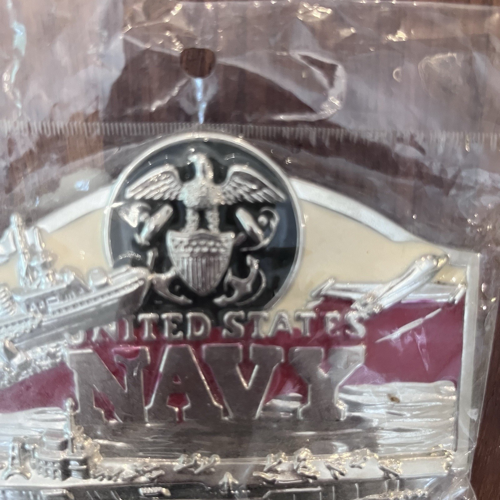 United States Navy Silver Toned Belt Buckle Painted NEW