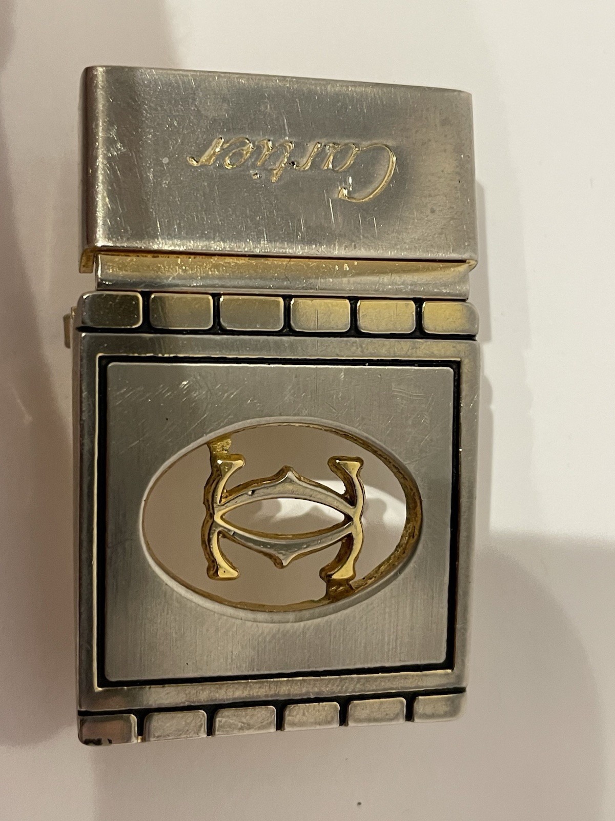 Vintage Cartier Double C Reversible Leather Belt Gold Silver Tone Buckle Black