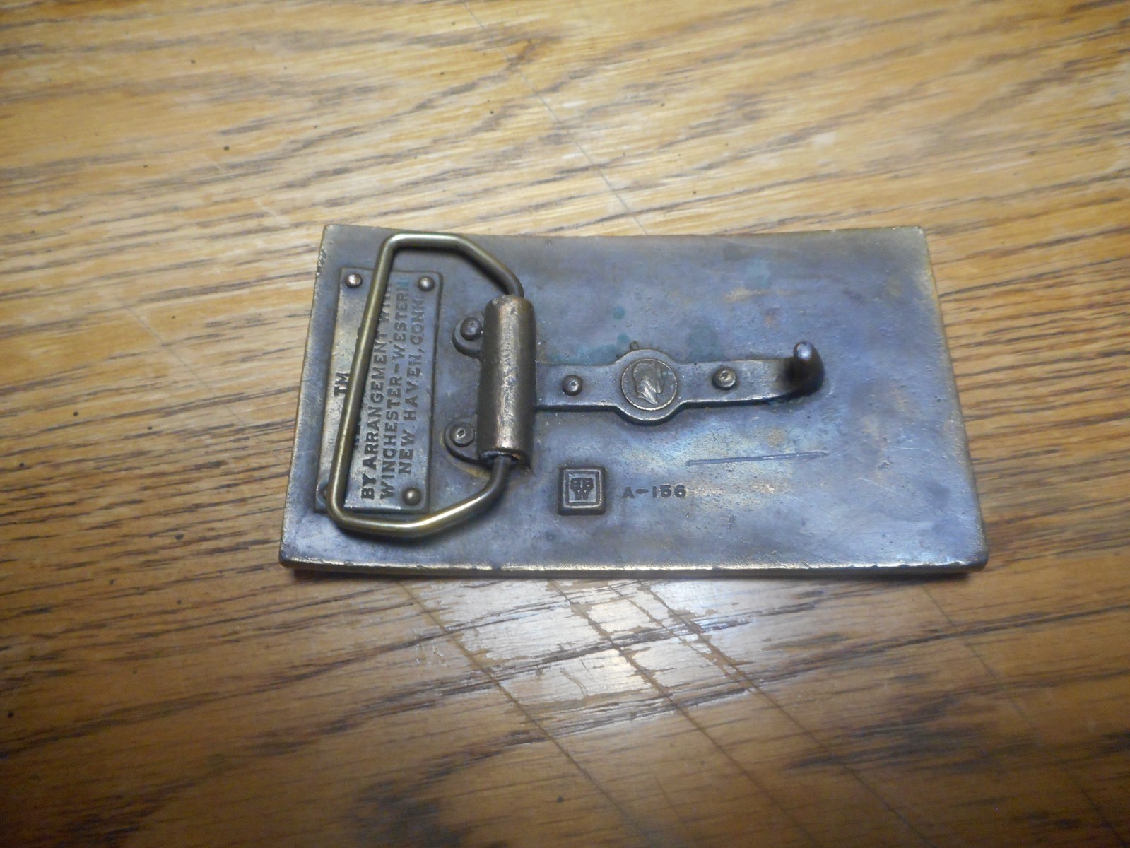 Vintage Brass Belt Buckle Winchester Repeating Arms Western New Haven Conn USA