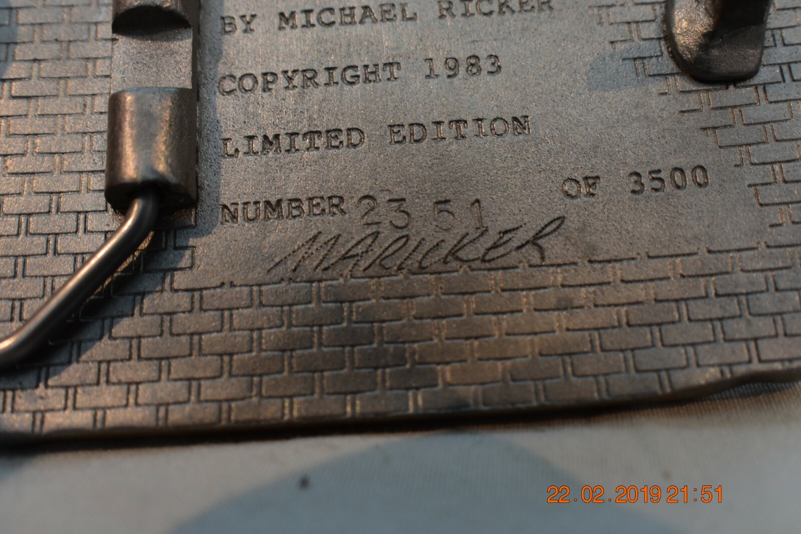 Michael Ricker 1983 Park City Queen Pewter Buckle 2351 of 3500 Signed + COA