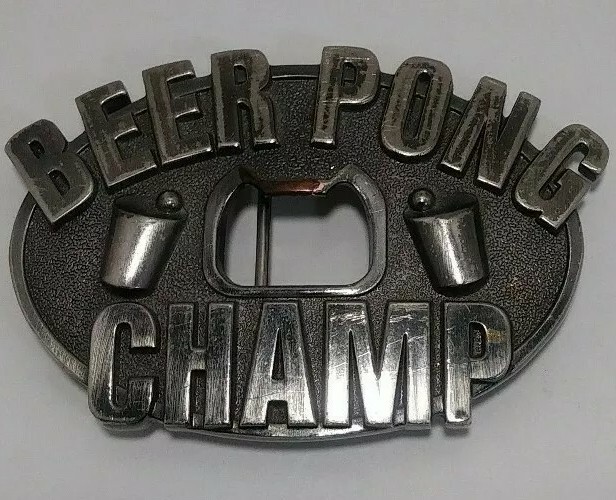 Beer Pong Champ Belt Buckle Bottle Opener Heavy Silvertone Metal Cup Ball Design