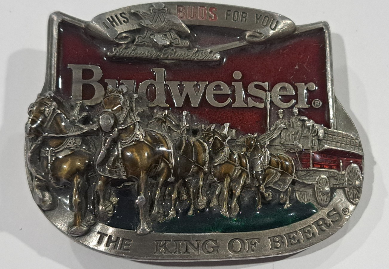 Budweiser King of Beers 1977 Metal Logo Graphic Belt Buckle 1.5 in