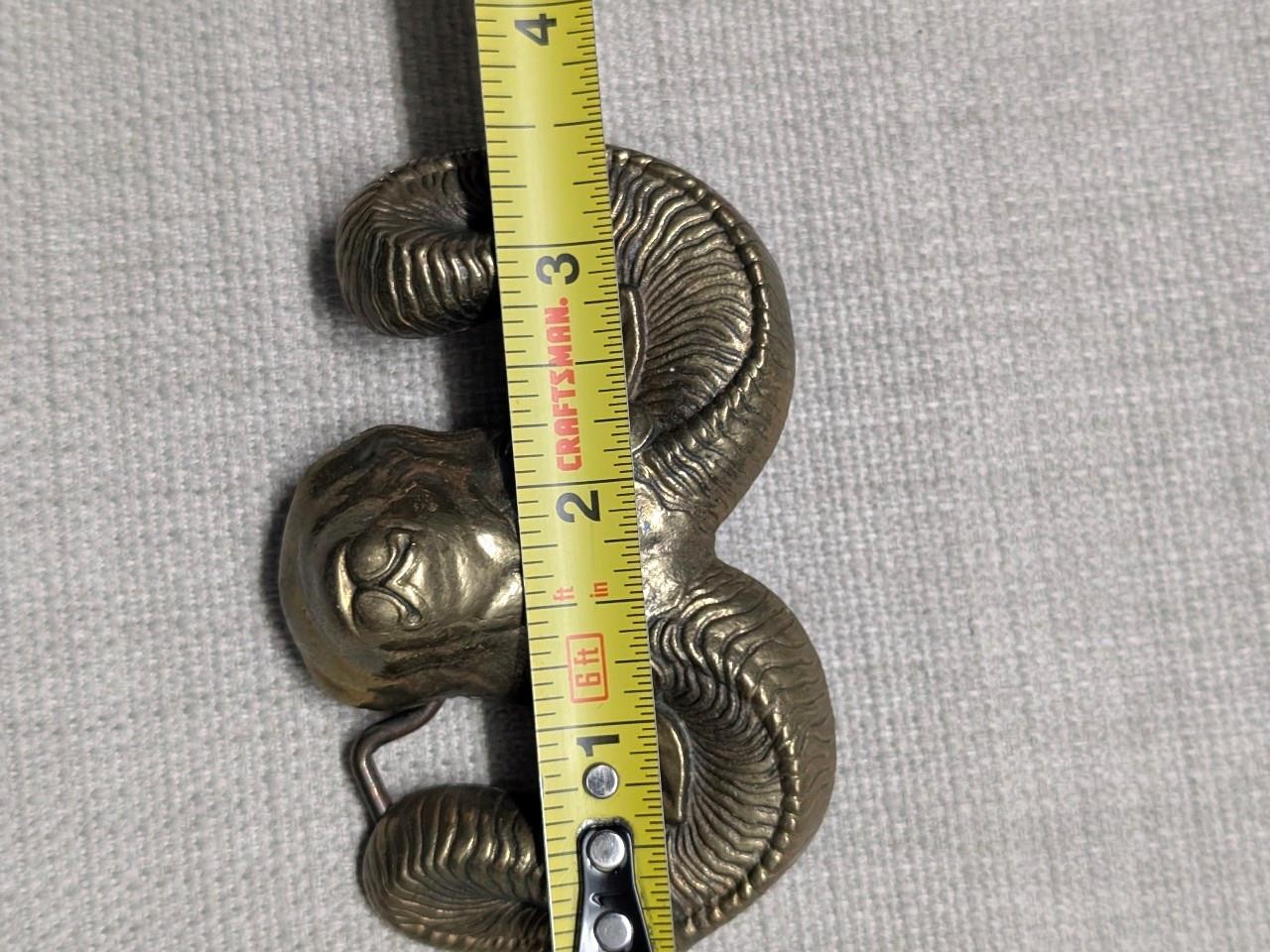 vintage 1970s belt buckle RAM longhorn SOLID BRASS mountain goat WESTERN cowboy